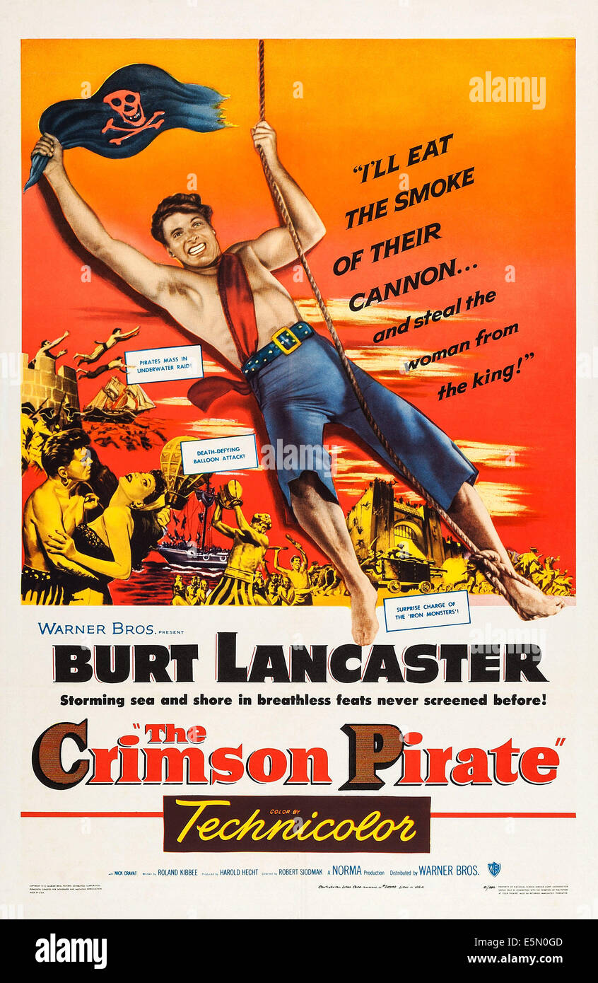 THE CRIMSON PIRATE, US poster art, Burt Lancaster, Eva Bartok, 1952 Stock Photo
