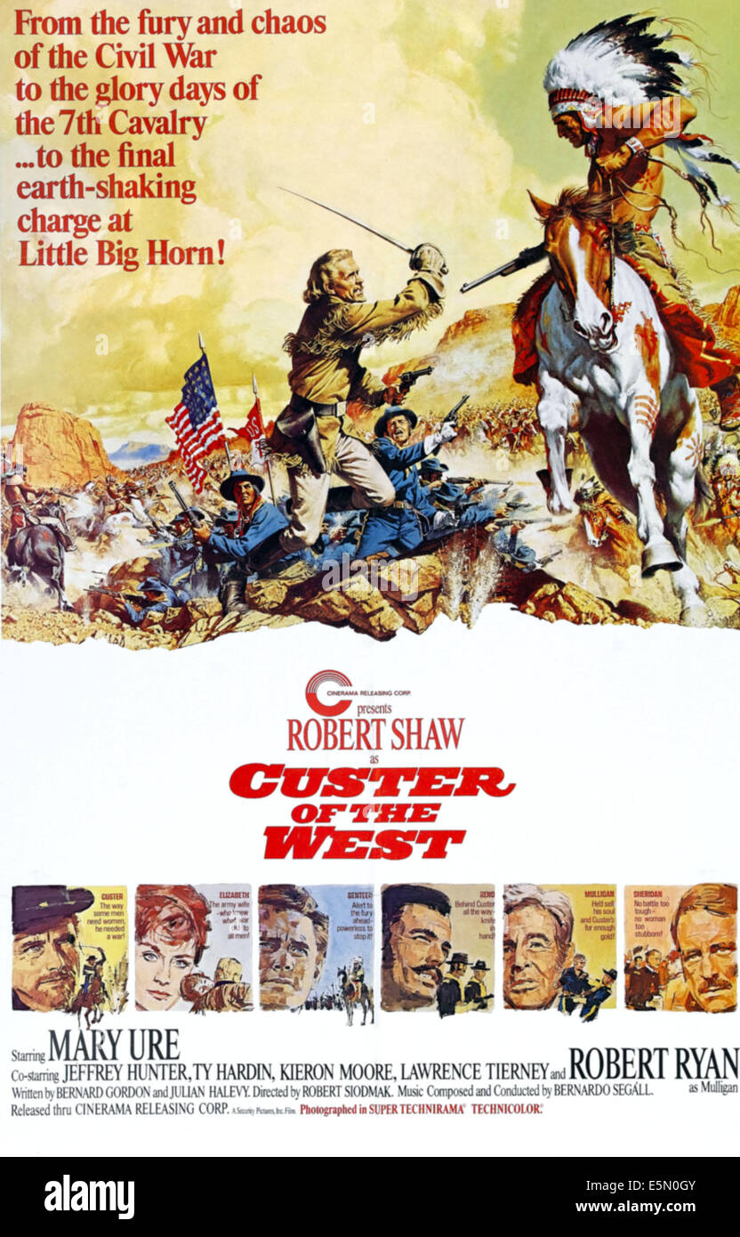 CUSTER OF THE WEST, top left: Robert Shaw as General Custer, bottom starting second from left: Mary Ure, Jeffrey Hunter, Ty Stock Photo
