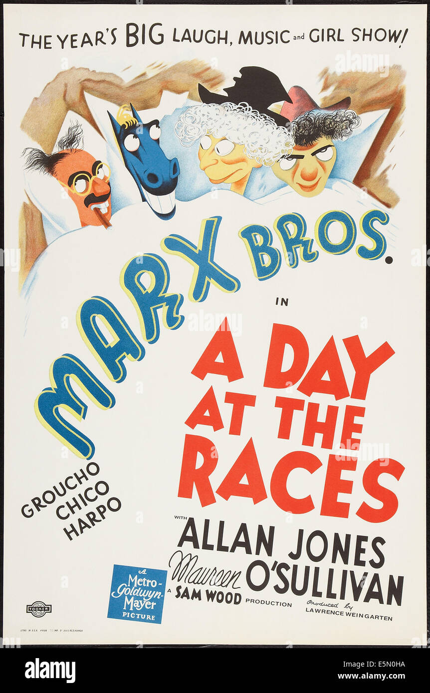 A DAY AT THE RACES, Groucho Marx, Harpo Marx, Chico Marx [The Marx Brothers], 1937 Stock Photo