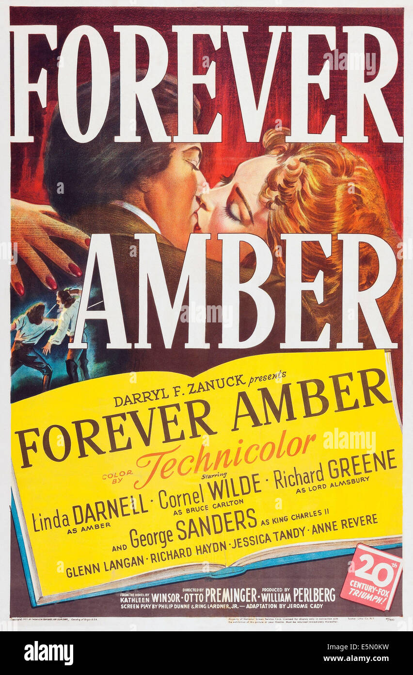 FOREVER AMBER, US poster art, Cornel Wilde, Linda Darnell, 1947. TM and Copyright (c) 20th Century Fox Film Corp. All rights Stock Photo