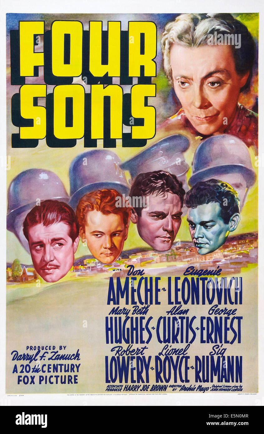 FOUR SONS, US poster art, top right: Eugenie Leontovich, bottom from left: Don Ameche, George Ernest, Alan Curtis, Robert Stock Photo