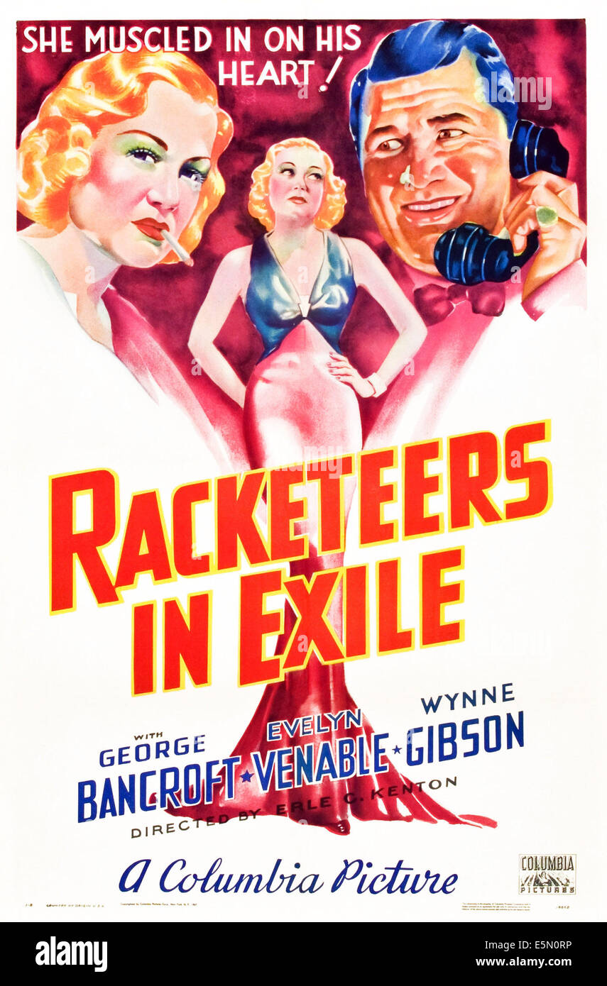 RACKETEERS IN EXILE, left: Evelyn Venable, far right: George Bancroft on poster art, 1937. Stock Photo