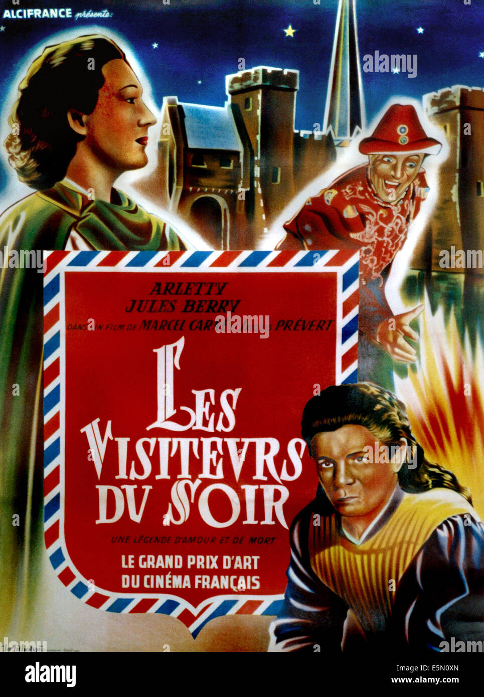 THE DEVIL'S ENVOYS, (aka LES VISITEURS DU SOIR), French poster art, Arletty (left), Jules Berry (right), 1942 Stock Photo
