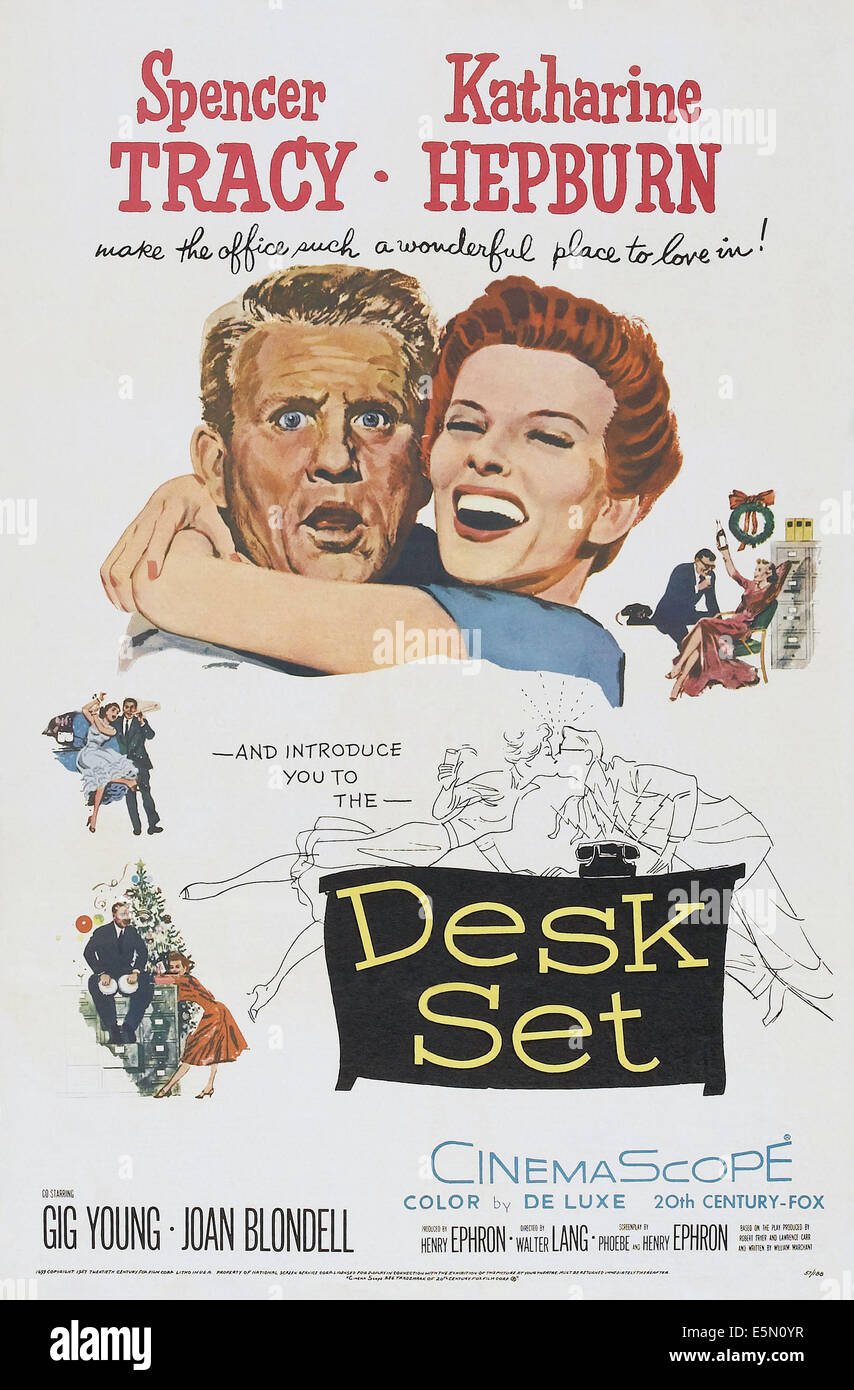 DESK SET, US poster art, from left: Spencer Tracy, Katharine Hepburn on poster art, 1957, TM and Copyright ©20th Century Fox Stock Photo