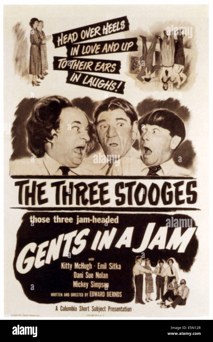GENTS IN A JAM, Three Stooges from left: Larry Fine, Shemp Howard, Moe Howard, 1952. Stock Photo