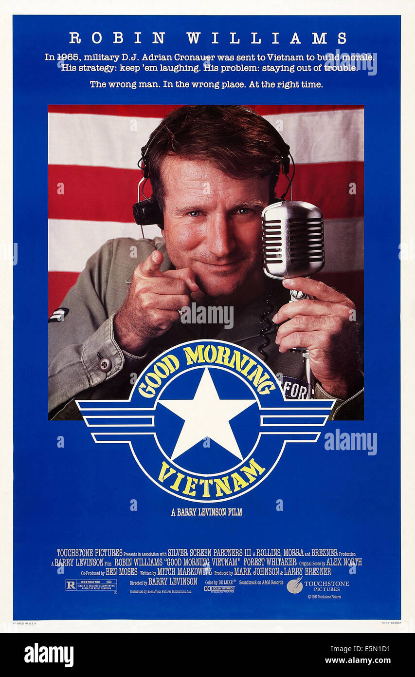 GOOD MORNING VIETNAM, US poster art, Robin Williams, 1987. ©Buena Vista Pictures/courtesy Everett Collection Stock Photo