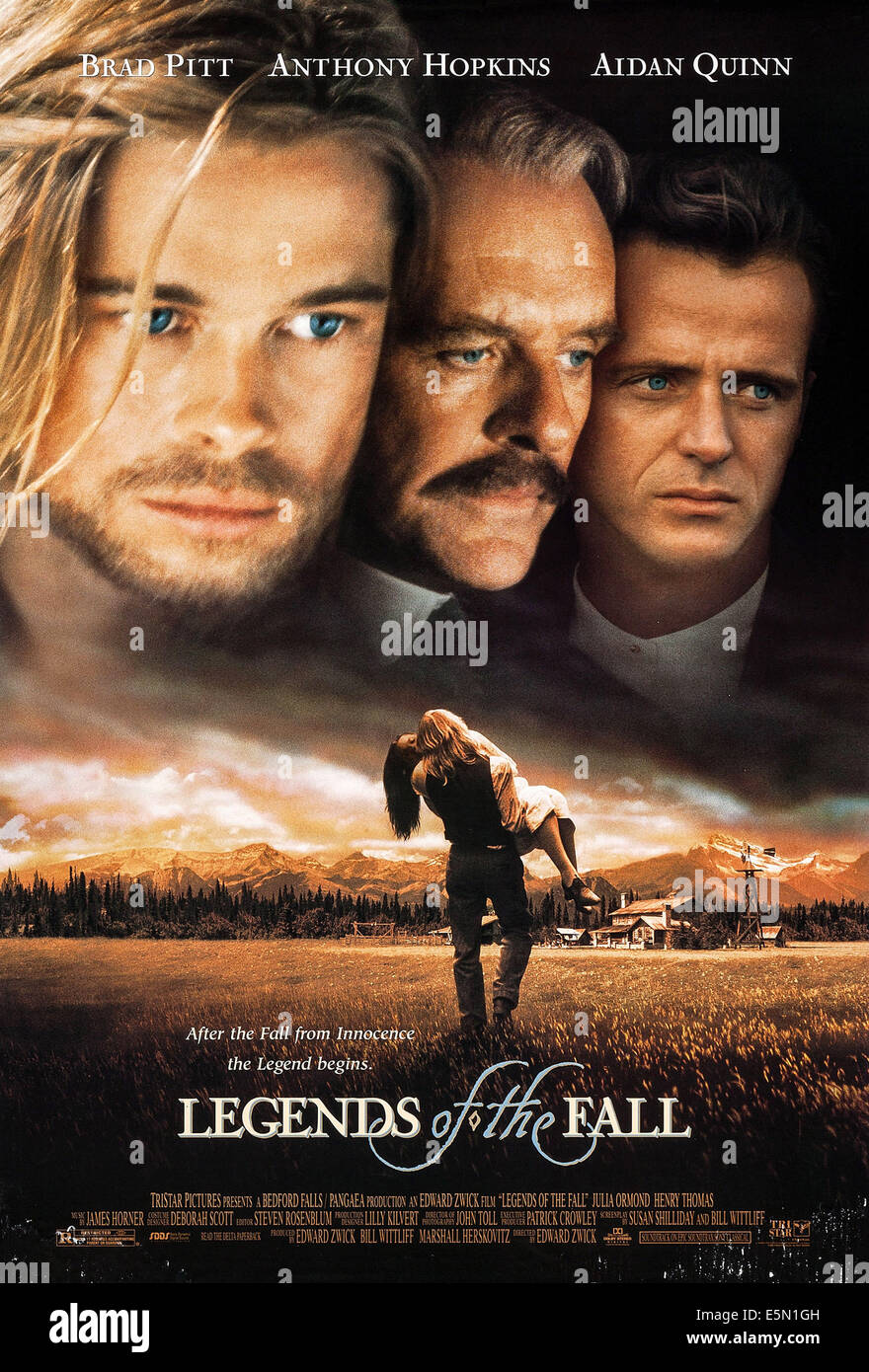 LEGENDS OF THE FALL, US poster art, from left: Brad Pitt, Anthony Hopkins, Aidan Quinn, 1994, ©TriStar Pictures/courtesy Stock Photo