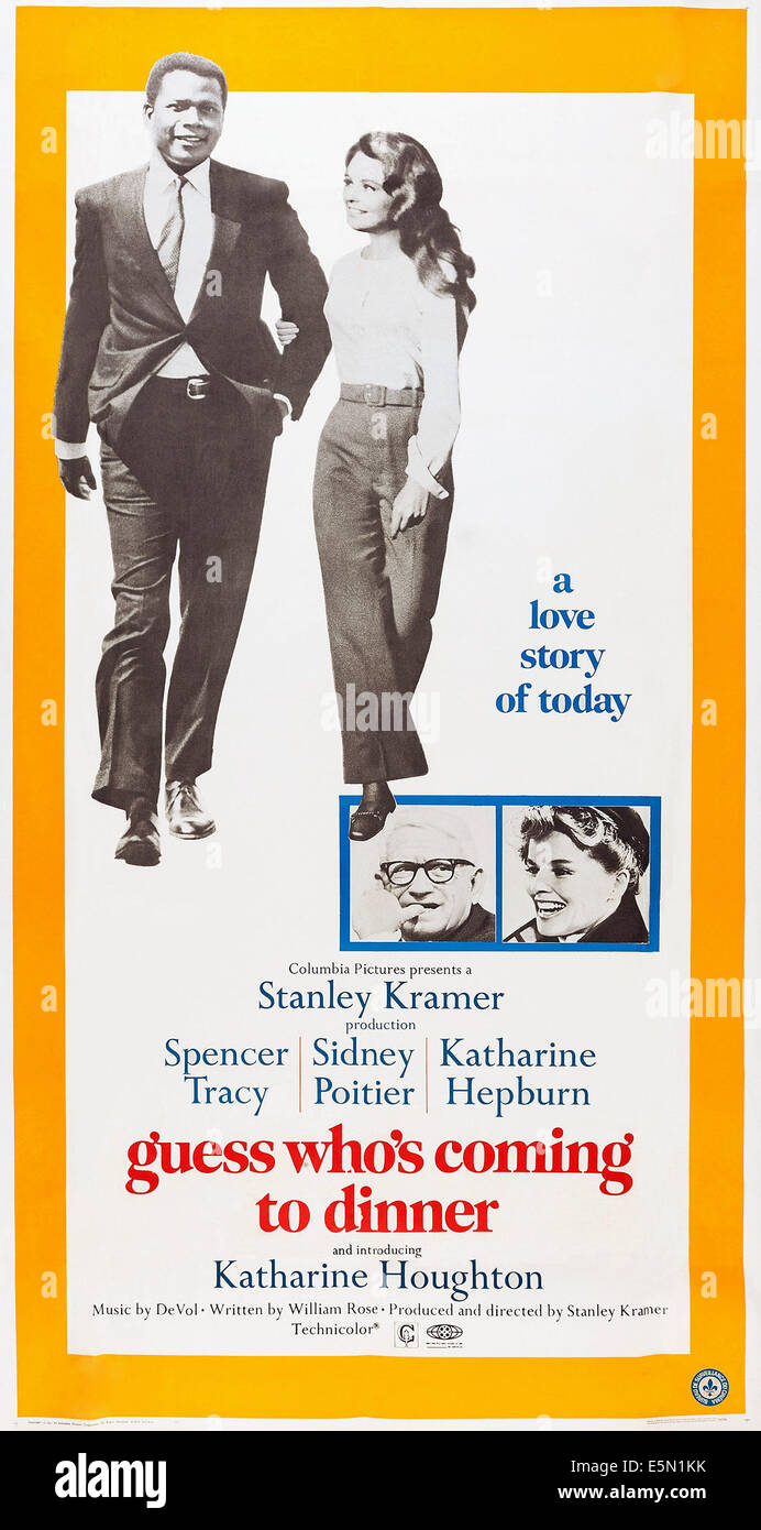 GUESS WHO'S COMING TO DINNER, US poster, top: Sidney Poitier, Katharine Houghton, inset: Spencer Tracy, Katharine Hepburn, 1967 Stock Photo