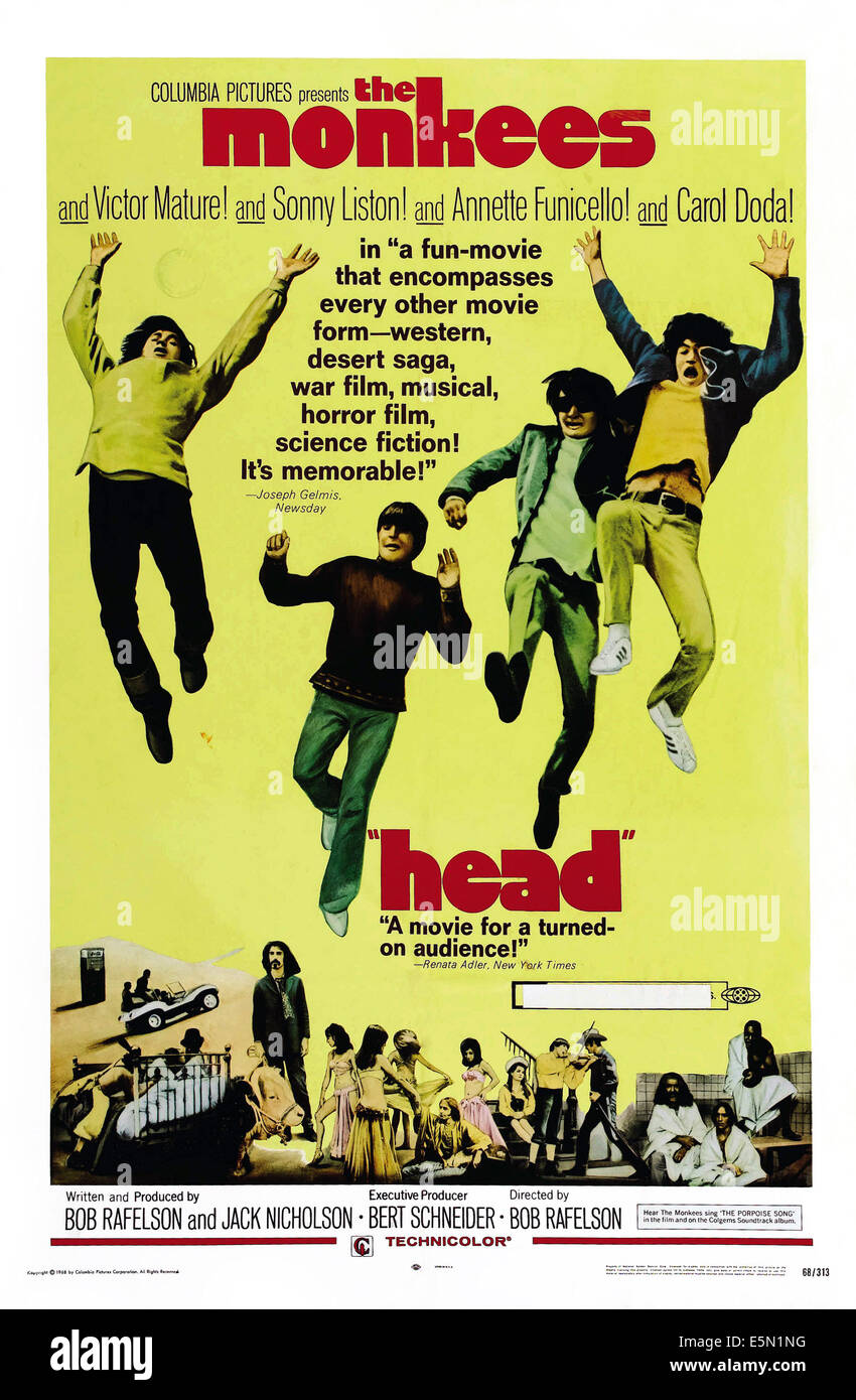 HEAD, The Monkees: from left-Peter Tork, Davy Jones, Michael Nesmith, Mickey Dolenz, 1968, poster art Stock Photo