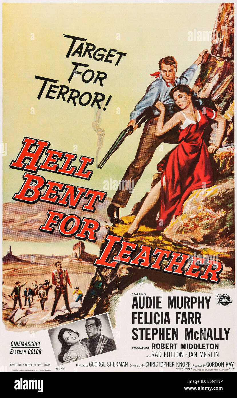 HELL BENT FOR LEATHER, top from left: Audie Murphy, Felicia Farr, bottom from left: Felicia Farr, Audie Murphy, 1960. Stock Photo