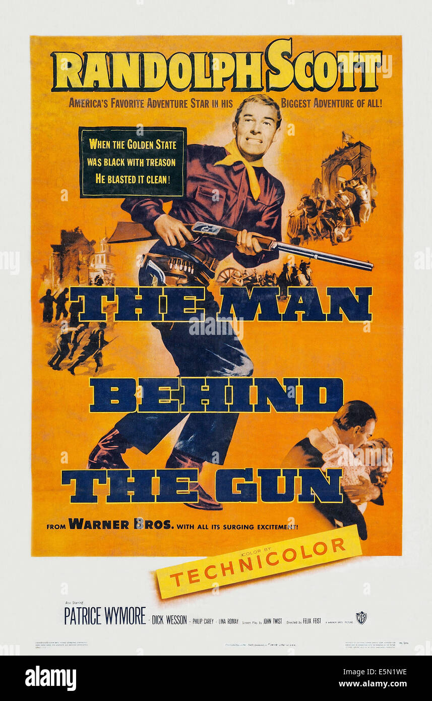 THE MAN BEHIND THE GUN, US Poster Art, Center: Randolph Scott, 1953 ...