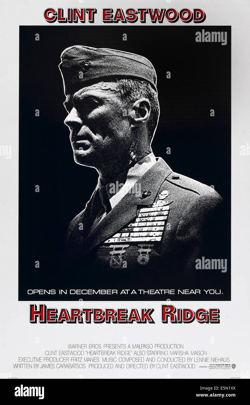 HEARTBREAK RIDGE, US advance poster, Clint Eastwood, 1986. © Warner Bros. Pictures/courtesy Everett Collection Stock Photo