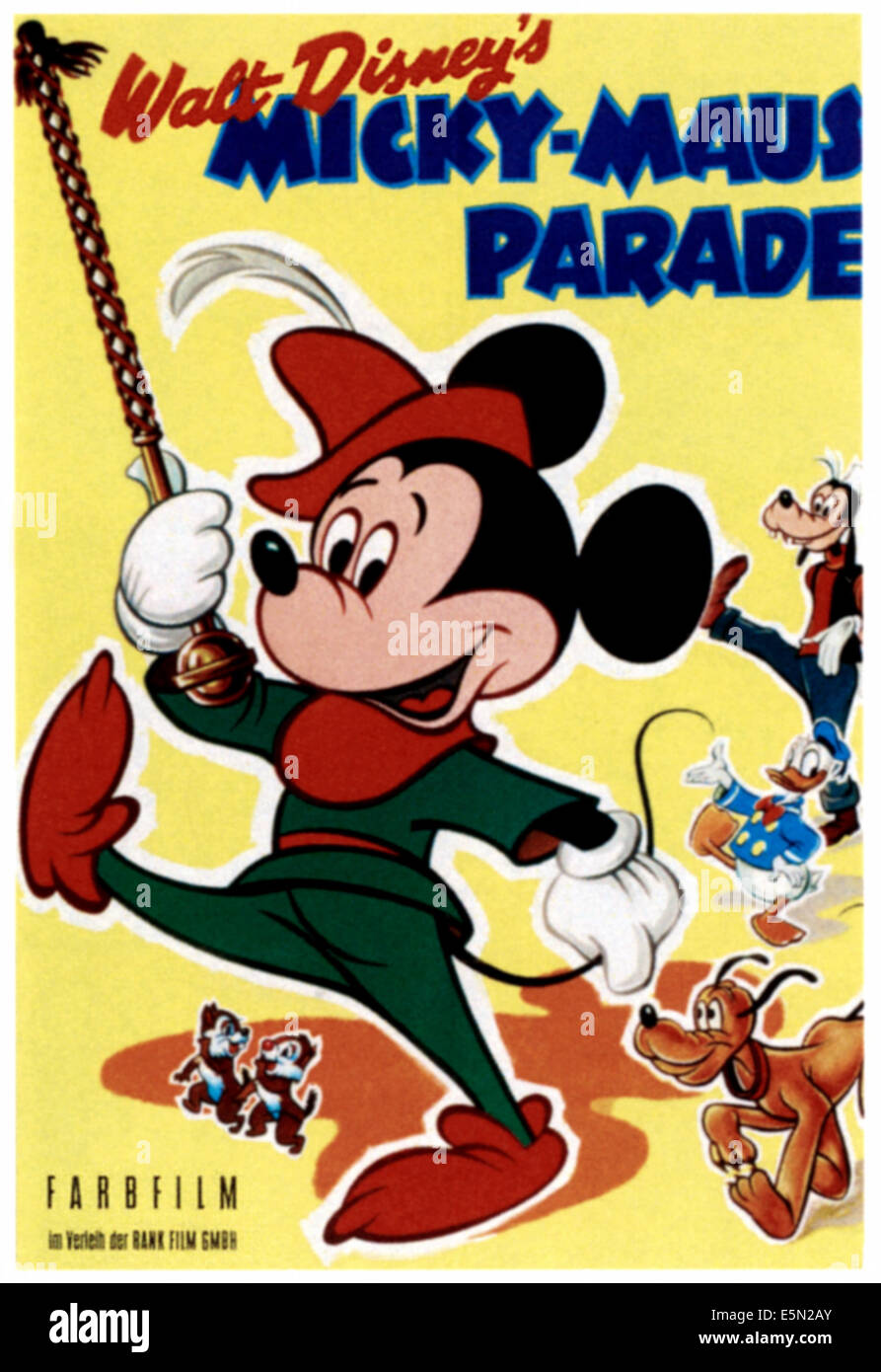 MICKEY MOUSE ON PARADE (aka MICKY-MAUS PARADE), from left: Mickey Mouse, Donald Duck, Goofy, bottom from left: Chip, Dale, Stock Photo