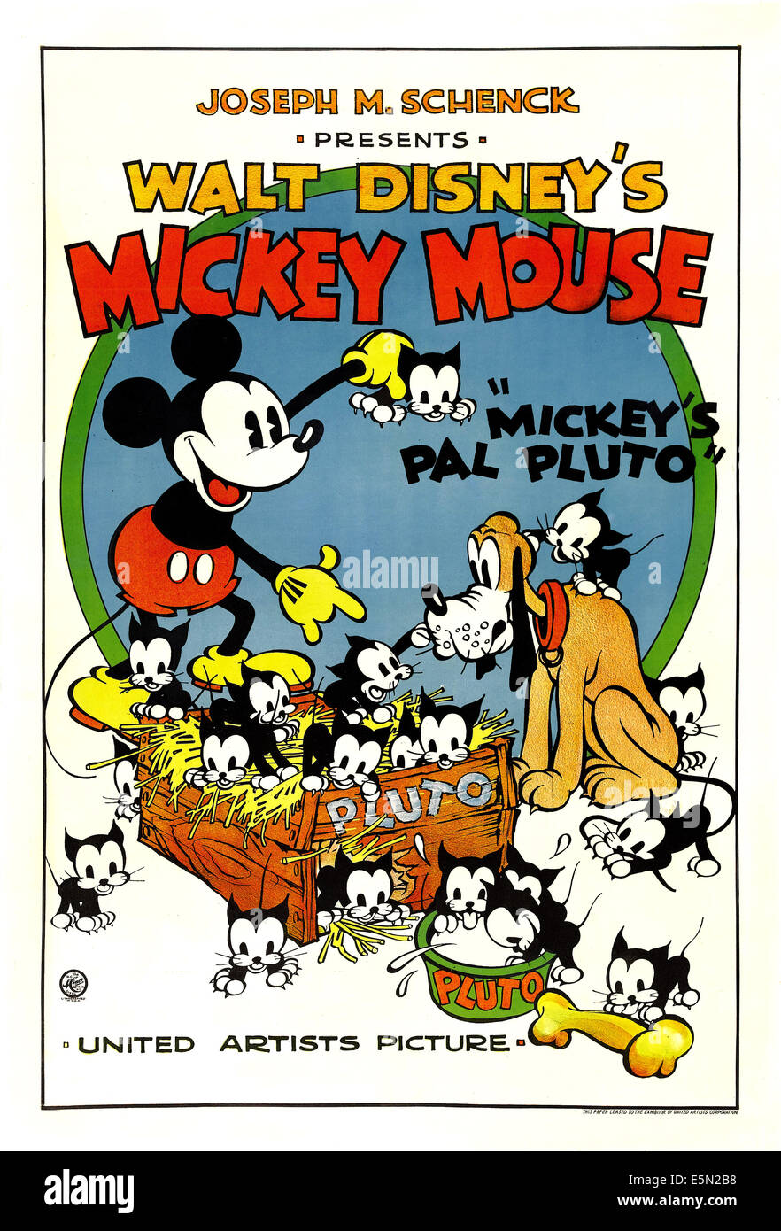 MICKEY'S PAL PLUTO, poster art, Mickey Mouse, Pluto the Dog, 1933, © Walt Disney / Courtesy: Everett Collection Stock Photo