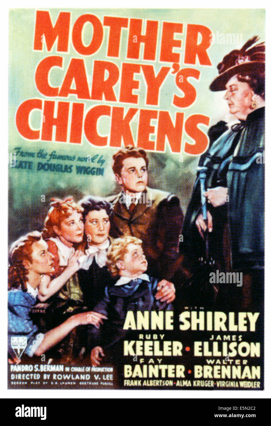 MOTHER CAREY'S CHICKENS, far left: Anne Shirley, 3rd from left: Fay Bainter, Donnie Dunagan, Jackie Moran on poster art, 1938 Stock Photo