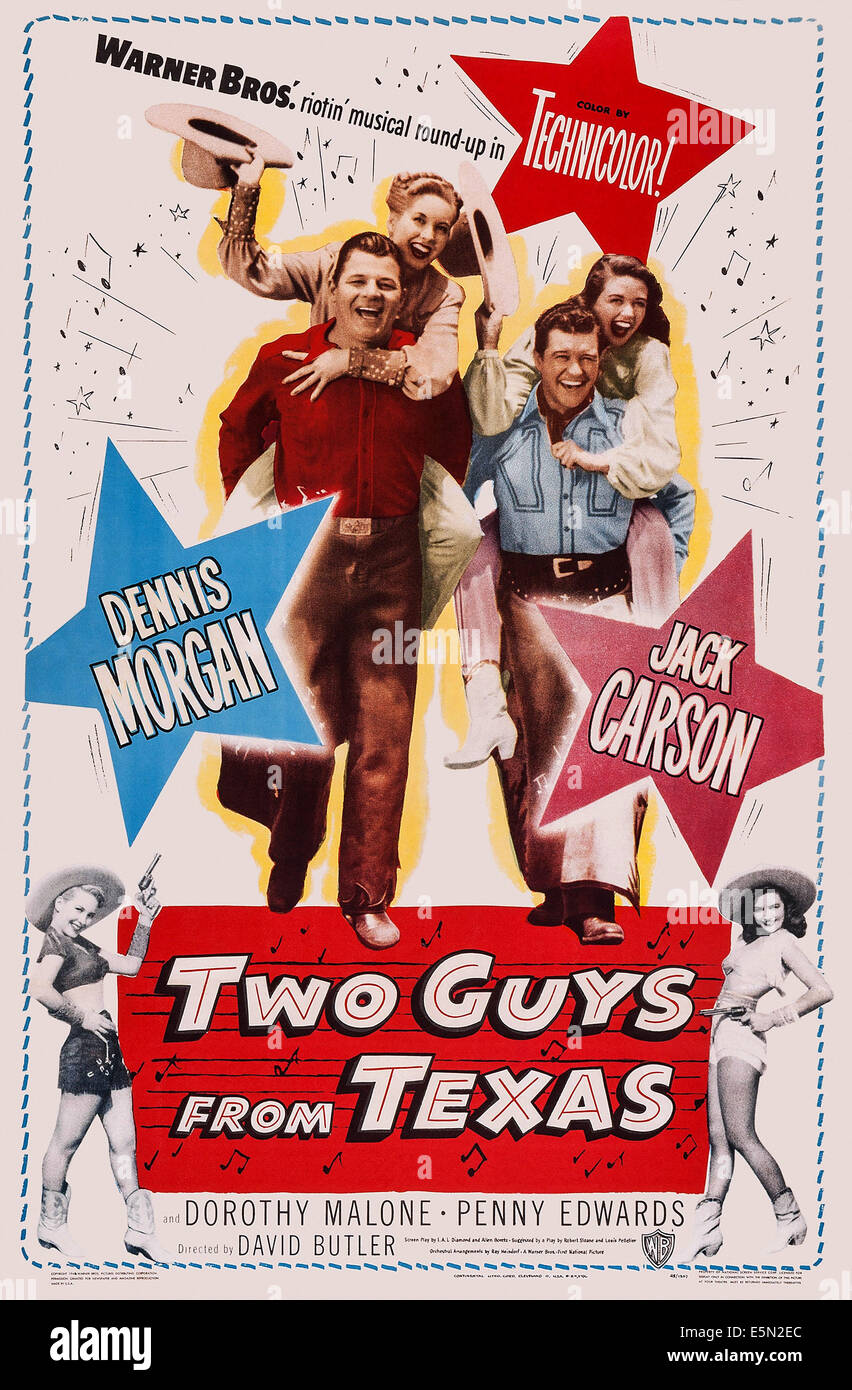 TWO GUYS FROM TEXAS, US poster art, from left: Jack Carson, Penny Edwards, Dennis Morgan, Dorothy Malone, 1948 Stock Photo