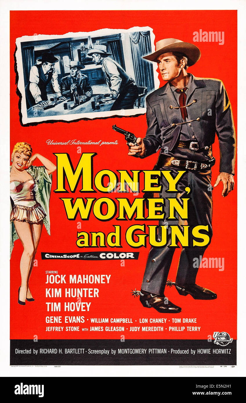 MONEY, WOMEN AND GUNS, from left: Kim Hunter, Jock Mahoney, 1959 Stock Photo