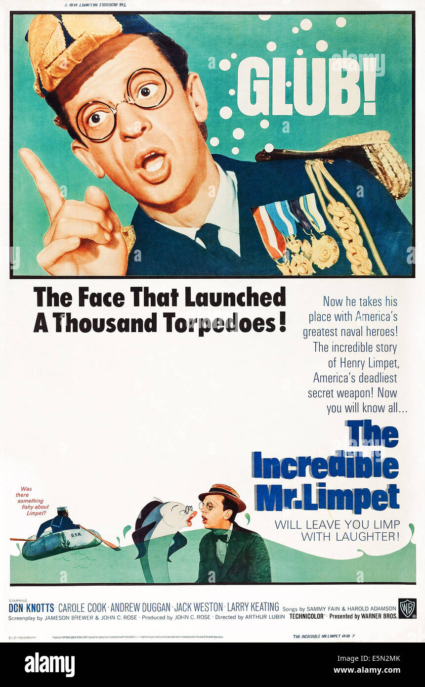 THE INCREDIBLE MR. LIMPET, US poster art, top and bottom: Don Knotts ...