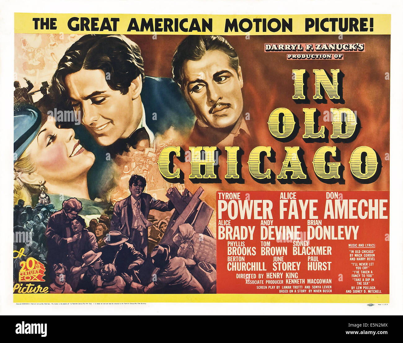 IN OLD CHICAGO, from left: Alice Faye, Tyrone Power, Don Ameche, 1937, TM and Copyright ©20th Century Fox Film Corp. All rights Stock Photo
