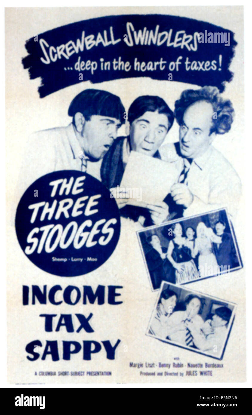 INCOME TAX SAPPY, Three Stooges, Moe Howard, Shemp Howard, Larry Fine, poster art, 1954. Stock Photo