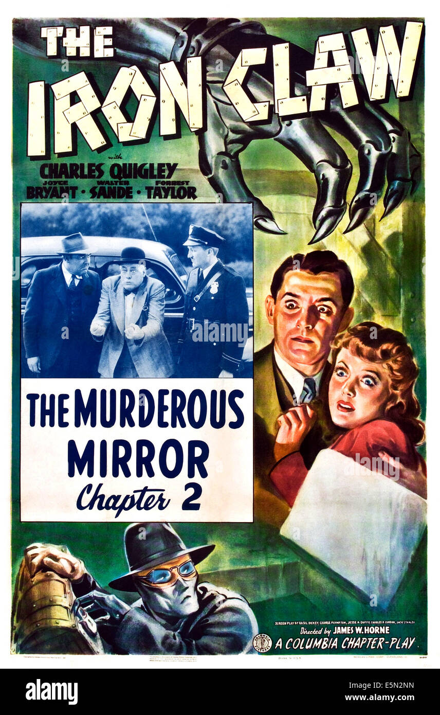 THE IRON CLAW, Charles Quigley, Joyce Bryant, in 'Chapter 2: The Murderous Mirror' on poster art, 1941. Stock Photo