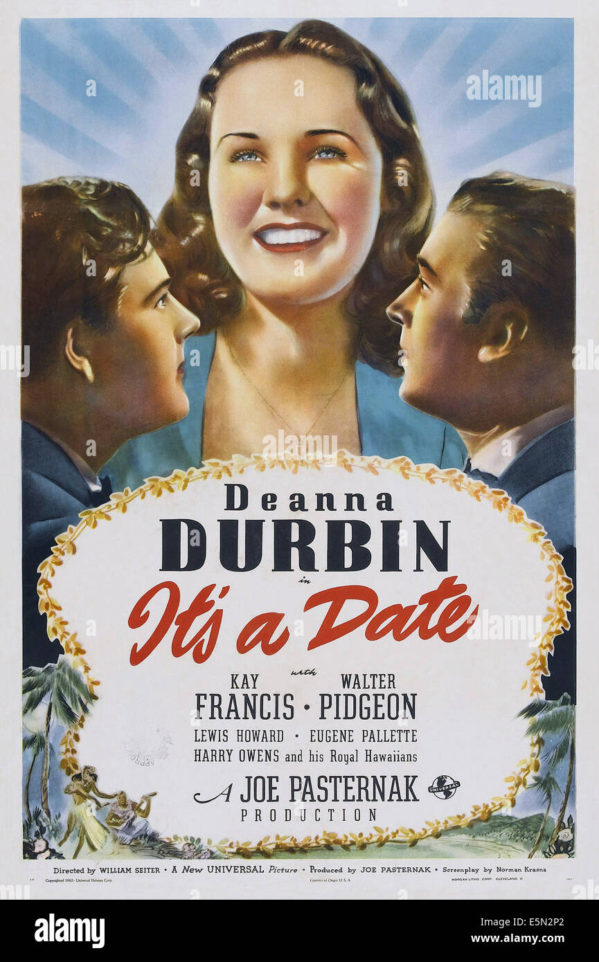 IT'S A DATE, US poster art, top from left: Lewis Howard, Deanna Durbin, Walter Pidgeon, bottom left: Kay Francis, 1940 Stock Photo