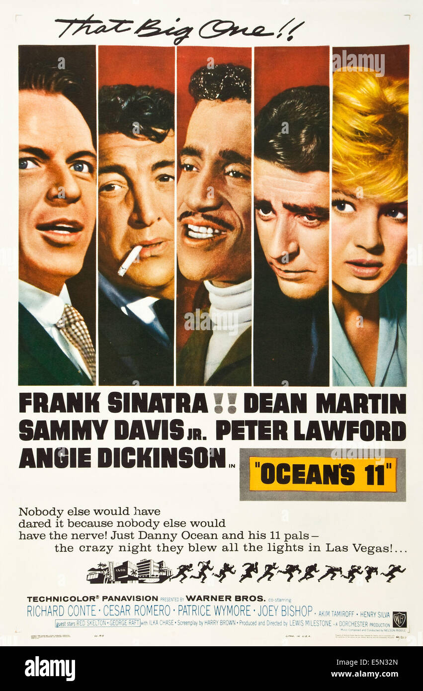 OCEAN'S ELEVEN, Frank Sinatra, Dean Martin, Sammy Davis Jr., Peter Lawford, Angie Dickinson, 1960 Stock Photo