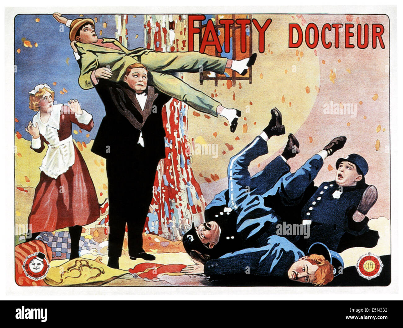 OH DOCTOR! (aka FATTY DOCTEUR), left: Alice Lake, center from top: Buster Keaton, Roscoe 'Fatty' Arbuckle' on French poster Stock Photo