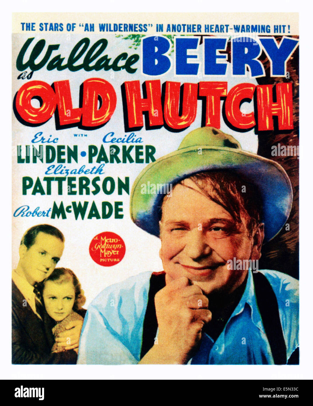 OLD HUTCH, from left: Eric Linden, Cecilia Parker, Wallace Beery on window card, 1936. Stock Photo