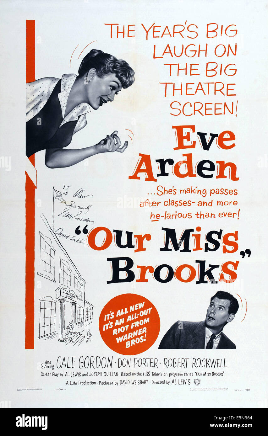 OUR MISS BROOKS, US poster art top left: Eve Arden; bottom right: Robert Rockwell, 1956 Stock Photo