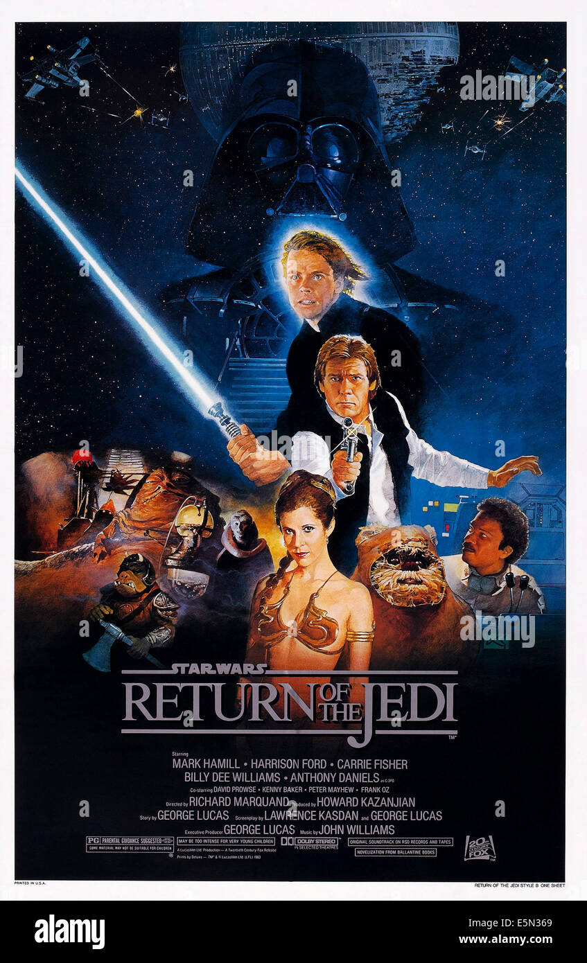 STAR WARS: EPISODE VI - RETURN OF THE JEDI, US poster art, from top: Darth Vader, Mark Hamill, Harrison Ford,  bottom from Stock Photo