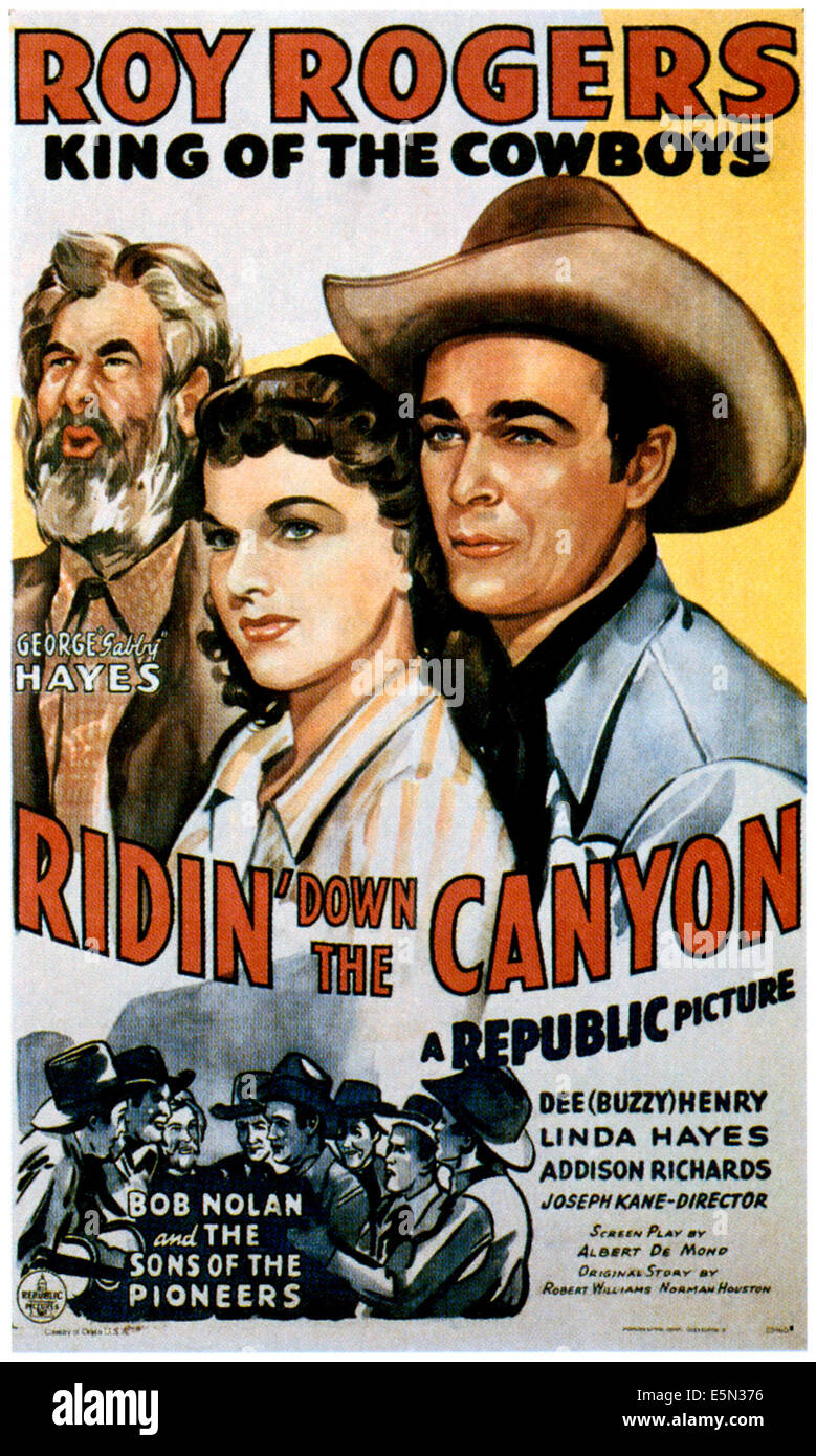 RIDIN' DOWN THE CANYON, top from left: George 'Gabby' Hayes, Linda Hayes, Roy Rogers, bottom left: Bob Nolan and the Sons of Stock Photo