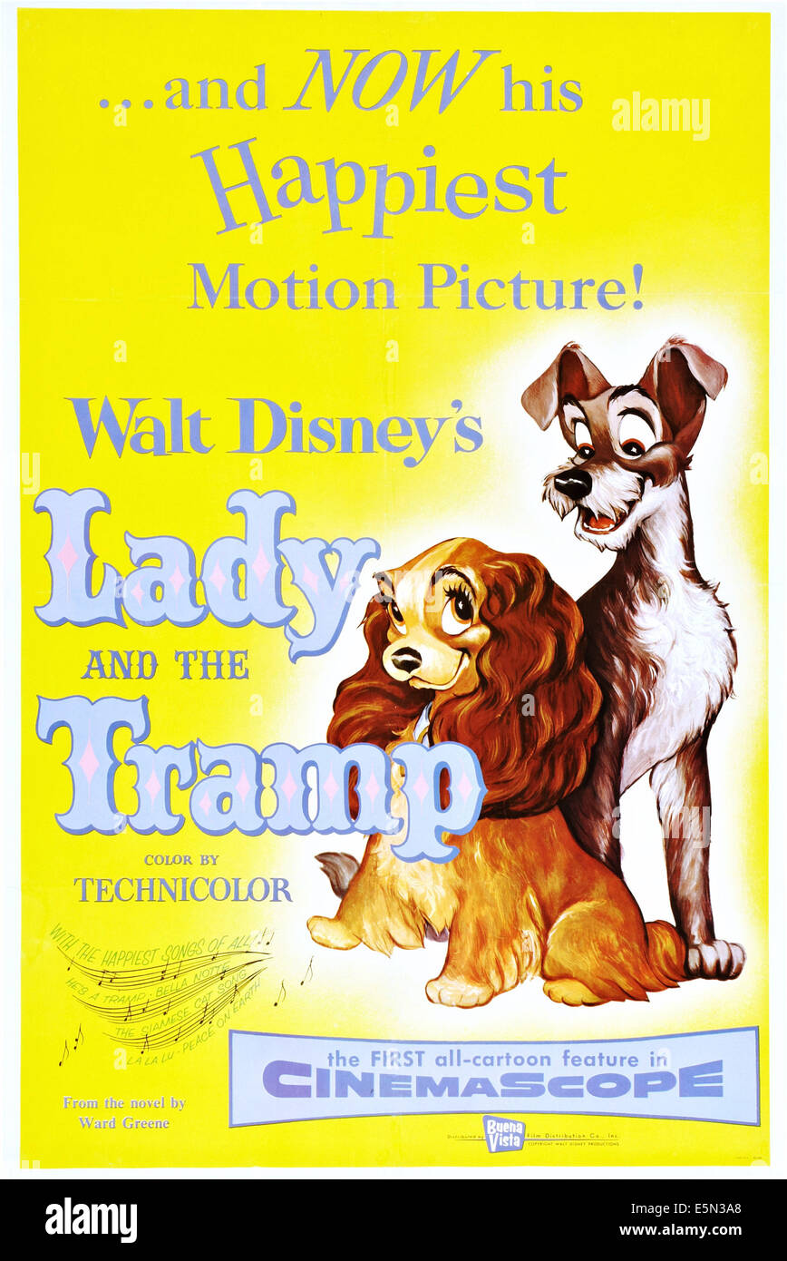 LADY AND THE TRAMP, US poster art, from left: Lady, Tramp, 1955. Stock Photo