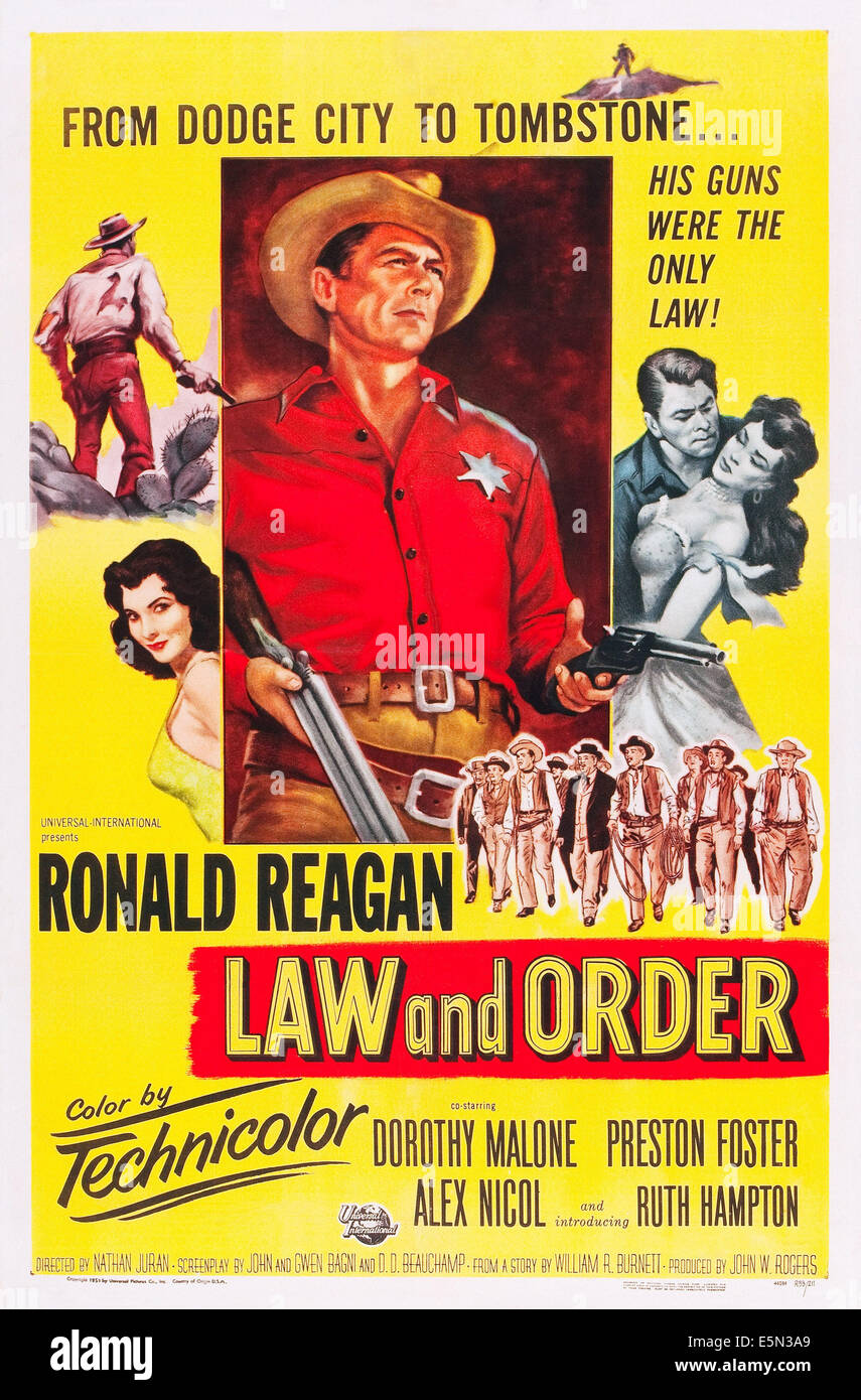 LAW AND ORDER, center: Ronald Reagan on poster art, 1953. Stock Photo