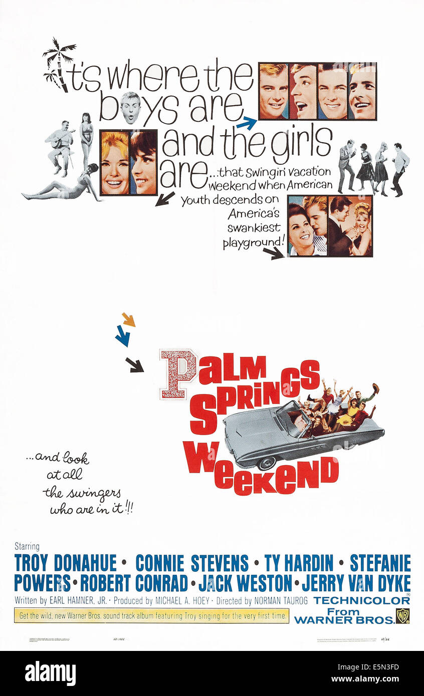 PALM SPRINGS WEEKEND, US poster art, top right from left: Troy Donahue, Ty Hardin, Robert Conrad, Jerry Van Dyke, left: Connie Stock Photo