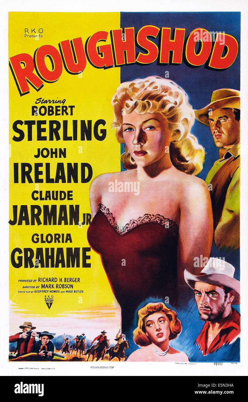 ROUGHSHOD, US poster art, clockwise from top left: Gloria Grahame, Robert Sterling, John Ireland, 1949. Stock Photo