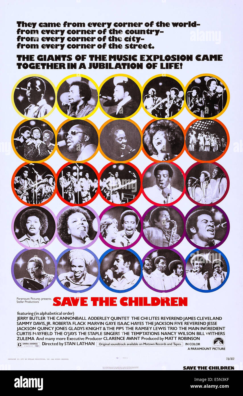 SAVE THE CHILDREN, US poster art, second in 2nd row: Isaac Hayes, 4th row far left: Jesse Jackson, 1973. Stock Photo