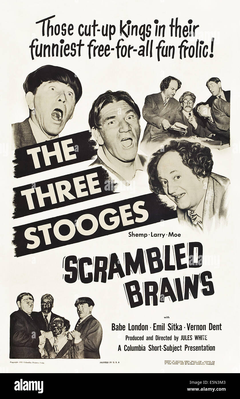 SCRAMBLED BRAINS, The Three Stooges, center from left: Moe Howard, Shemp Howard, Larry Fine, 1951 Stock Photo