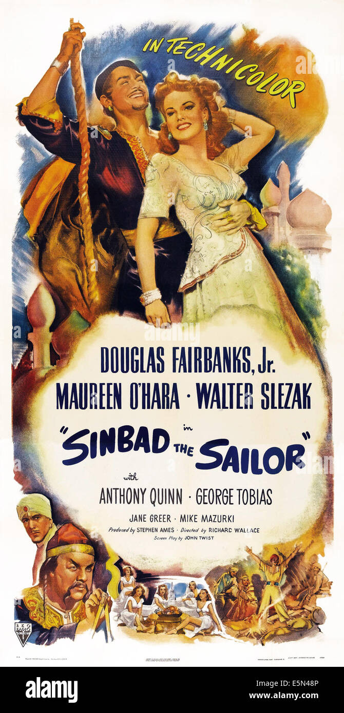 SINBAD THE SAILOR, US poster art, top from left: Douglas Fairbanks Jr., Maureen O'Hara, bottom from left: Anthony Quinn, Walter Stock Photo