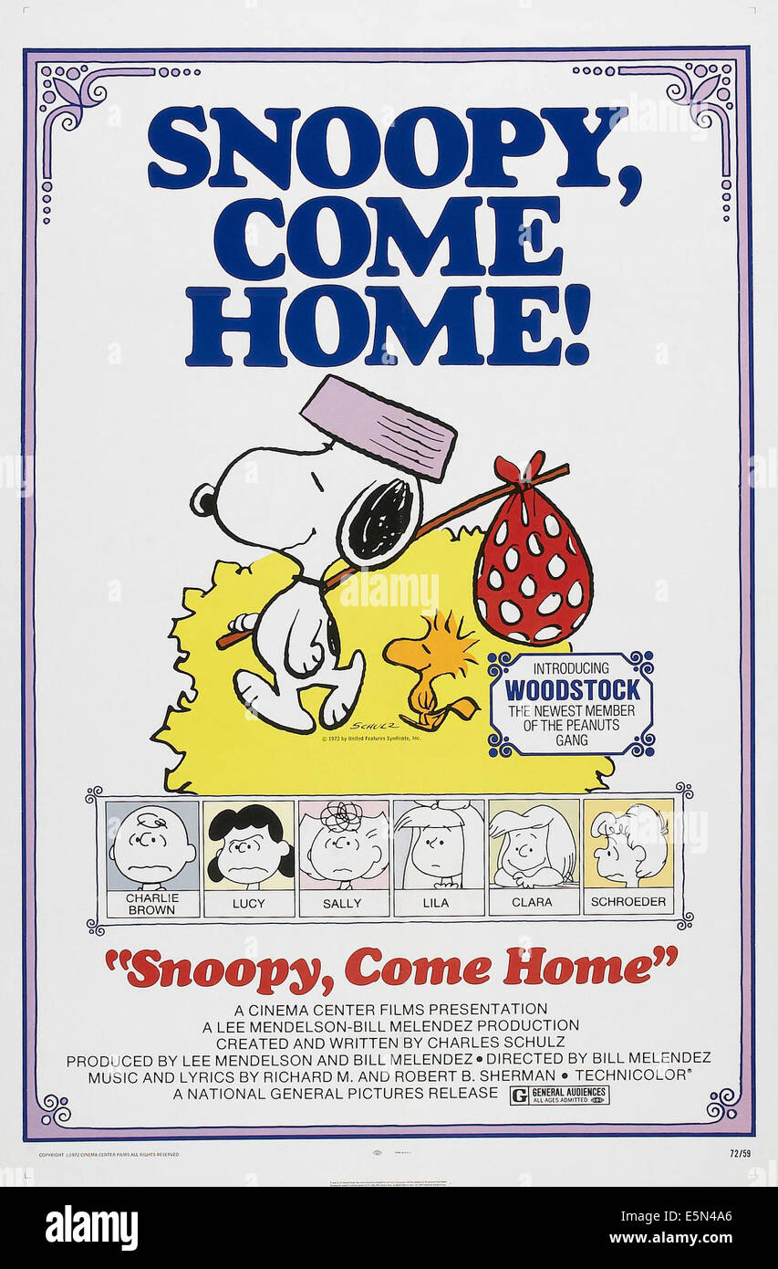 SNOOPY, COME HOME!, top from left: Snoopy, Woodstock, bottom from left: Charlie Brown, Lucy Van pelt, Sally Brown, Lila, Clara, Stock Photo