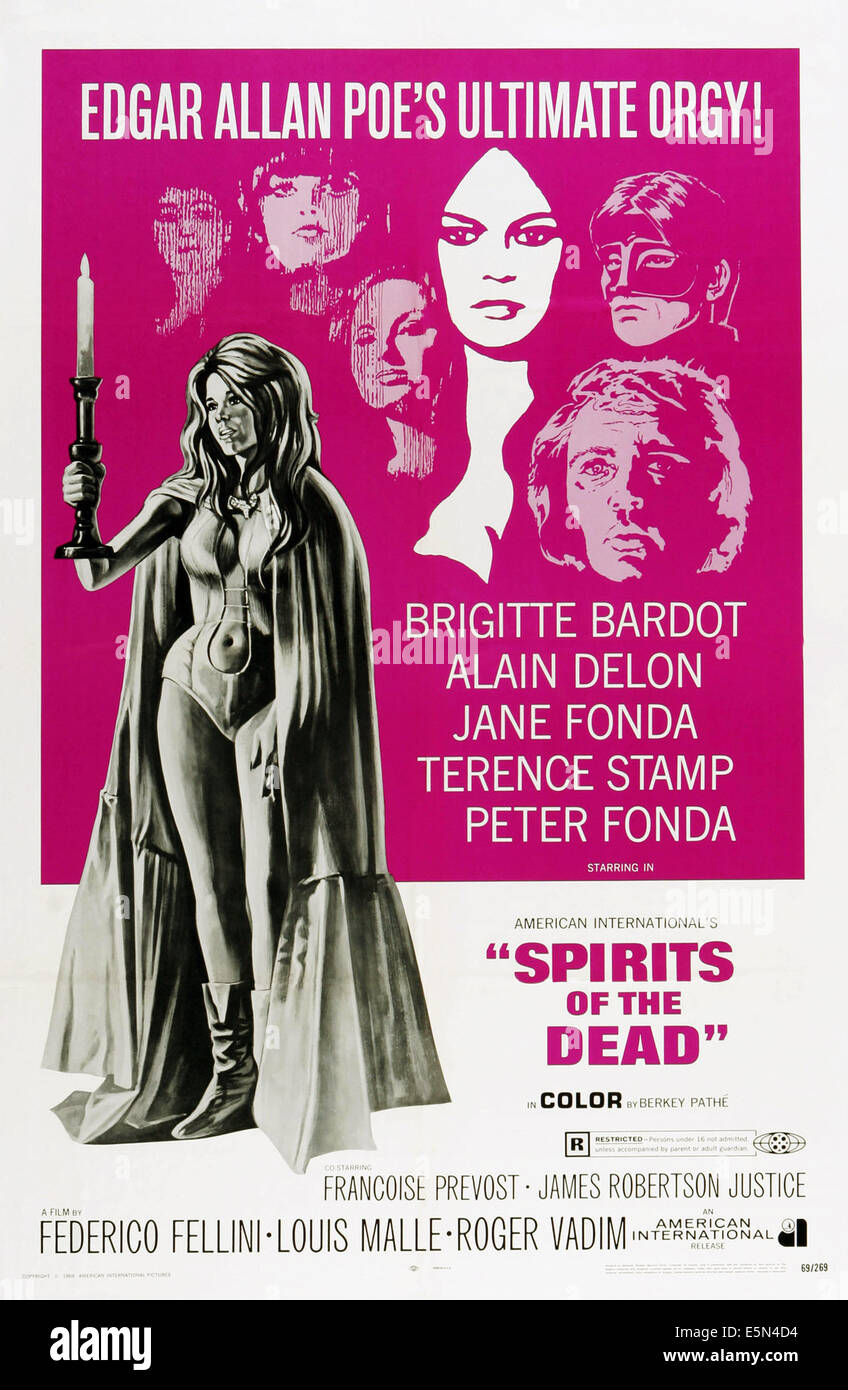 SPIRITS OF THE DEAD, (aka HISTOIRES EXTRAORDINAIRE), US poster, left: Brigitte Bardot, center right: Jane Fonda, bottom right: Stock Photo