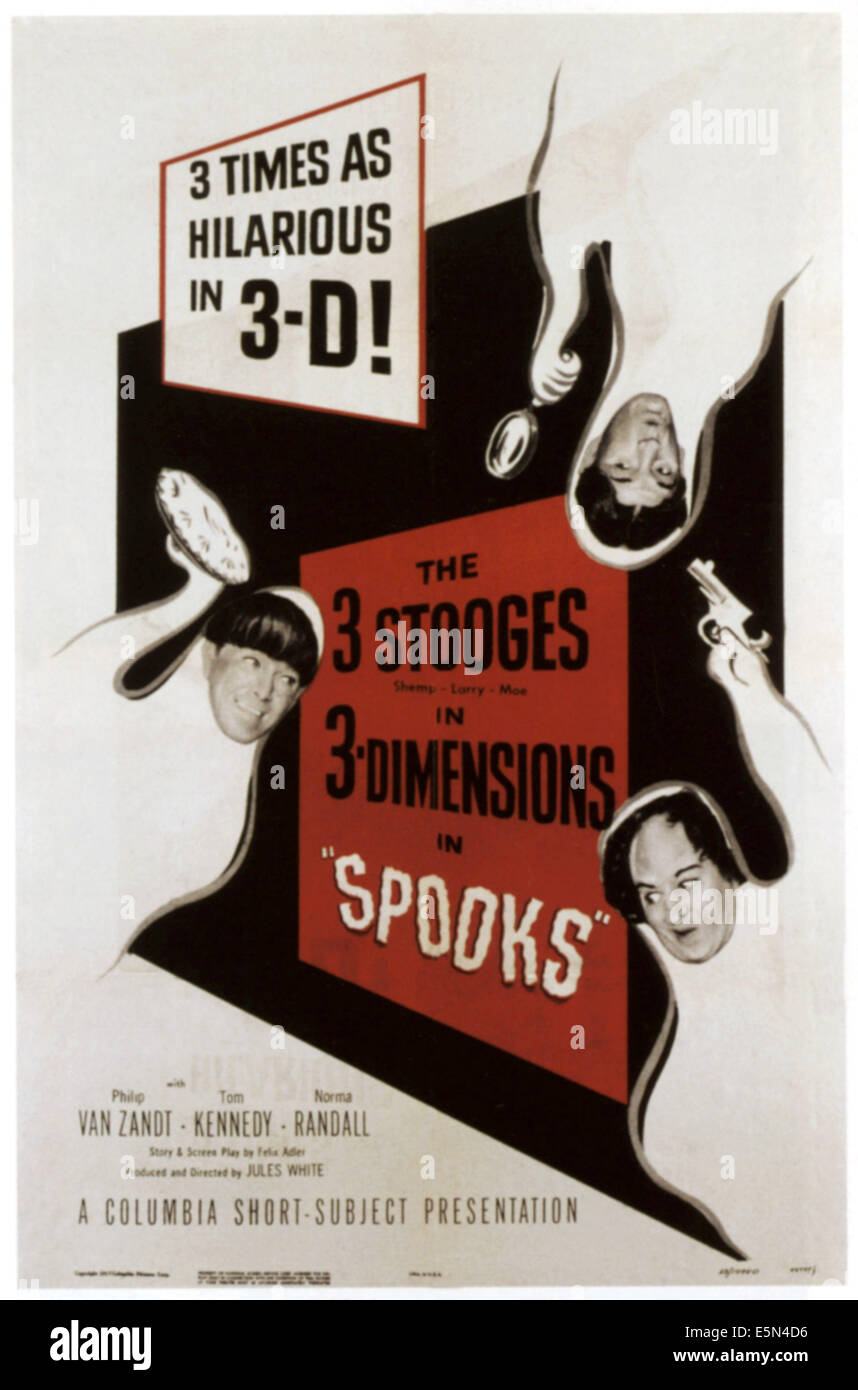 SPOOKS!, Three Stooges, clockwise from left: Moe Howard, Shemp Howard, Larry Fine, 1953. Stock Photo