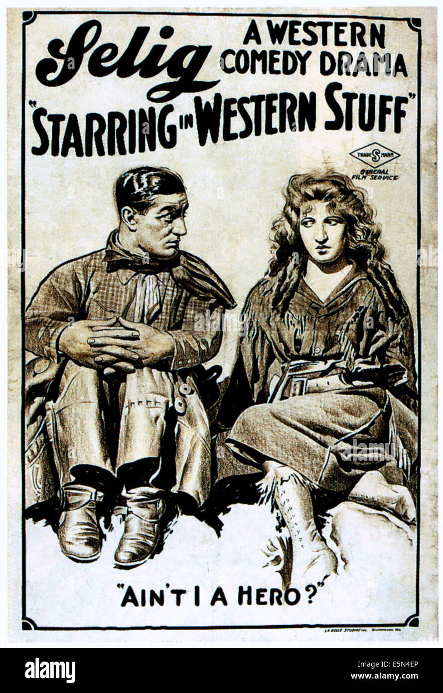 STARRING IN WESTERN STUFF, from left: Tom Mix, Victoria Forde, 1917. Stock Photo