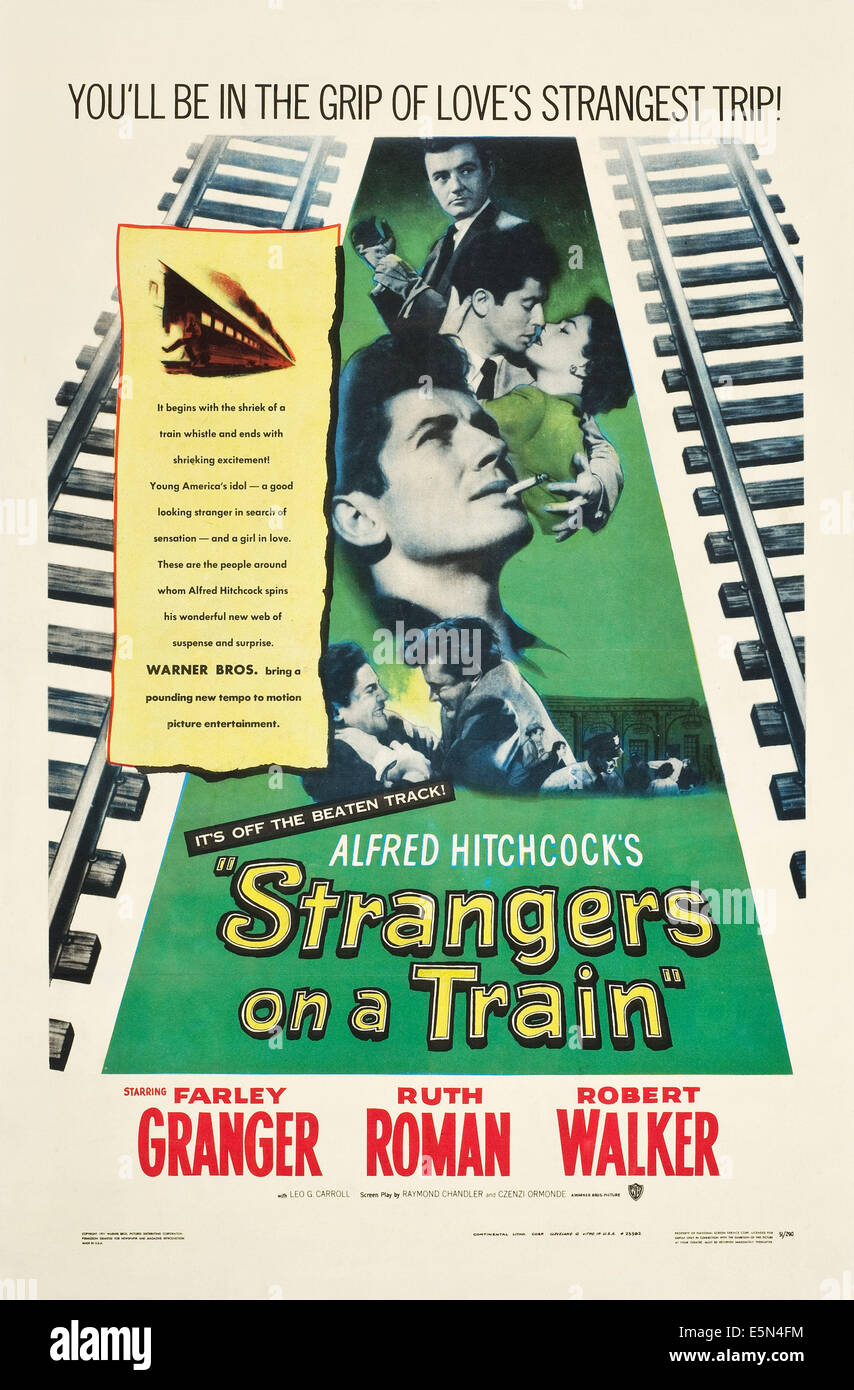 STRANGERS ON A TRAIN, Farley Granger, Robert Walker, Ruth Roman, 1951 Stock Photo