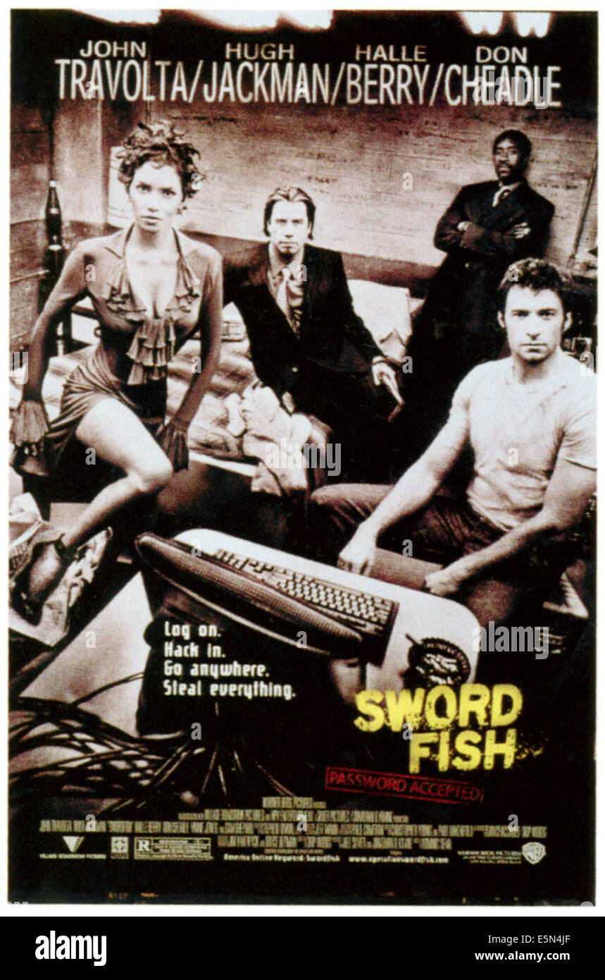 SWORDFISH, from left: Halle Berry, John Travolta, Don Cheadle, Hugh Jackman, 2001, ©Warner Bros./courtesy Everett Collection Stock Photo