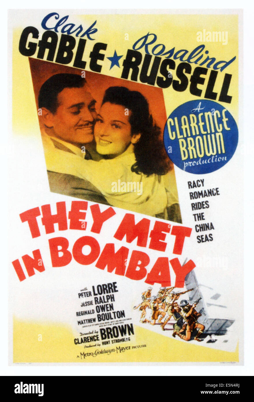 THEY MET IN BOMBAY, from left: Clark Gable, Rosalind Russell on poster art, 1941. Stock Photo