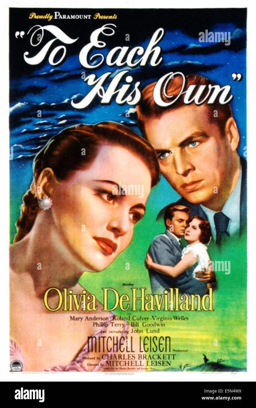 TO EACH HIS OWN, from left: Olivia de Havilland, John Lund, bottom from left: John Lund, Olivia de Havilland on poster art, 1946 Stock Photo