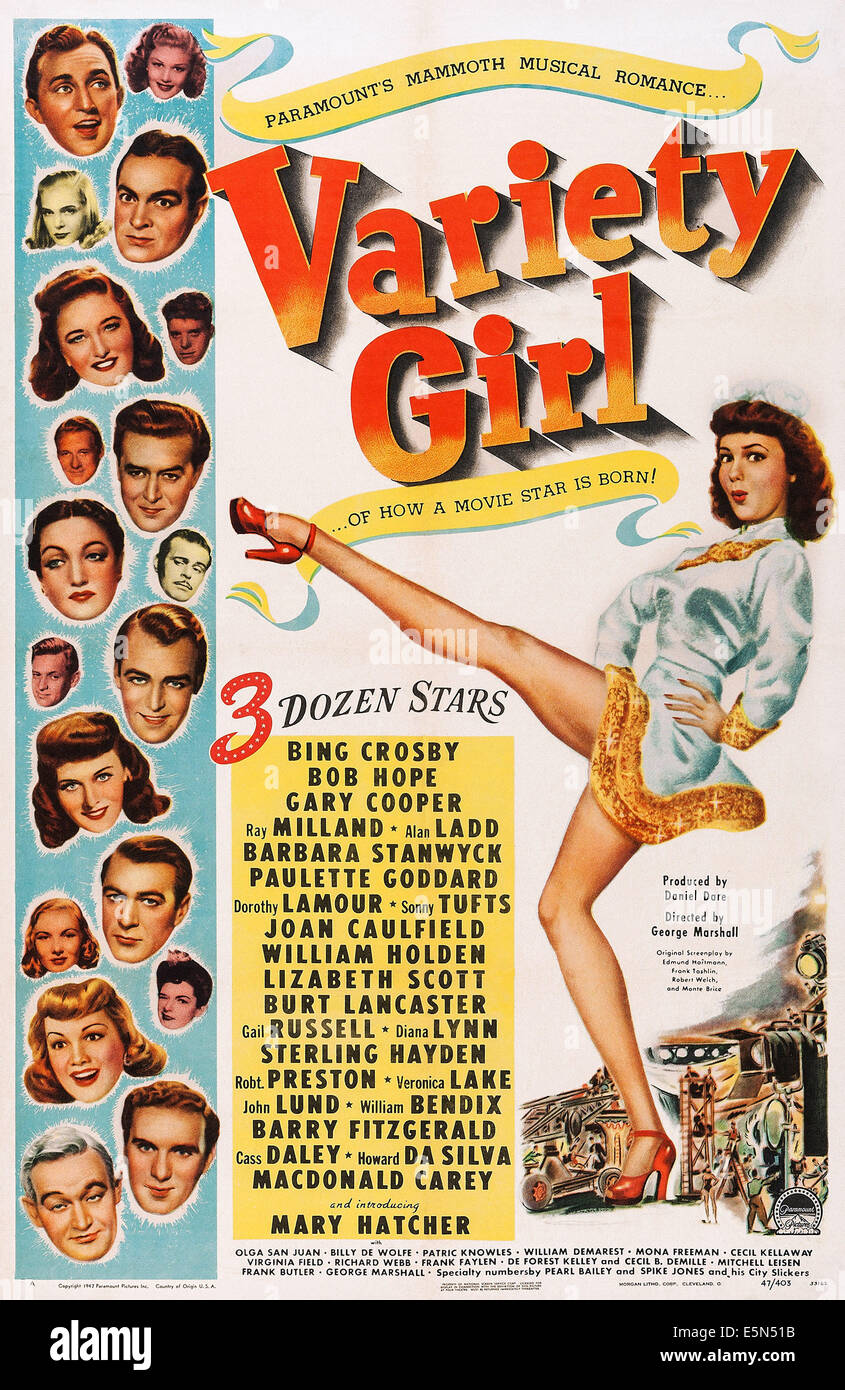 VARIETY GIRL, Bing Crosby, Bob Hope, Gary Cooper, Ray Milland, Alan Ladd, Barbara Stanwyck, Paulette Goddard, Dorothy Lamour, Stock Photo