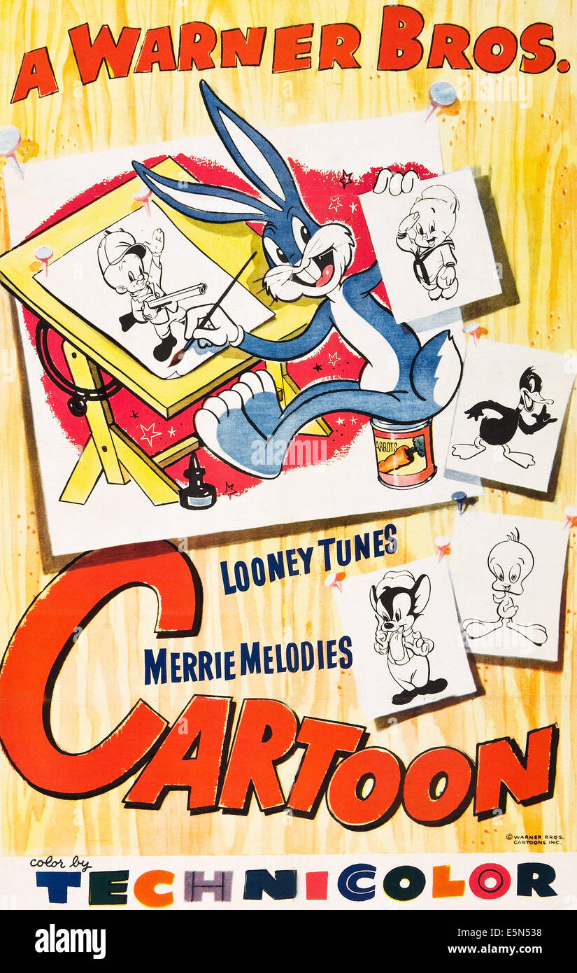 WARNER BROTHERS CARTOON, from left: Elmer Fudd, Bugs Bunny, Porky Pig, Daffy Duck, Tweety Pie, Sniffles the Mouse on 1948 Stock Photo