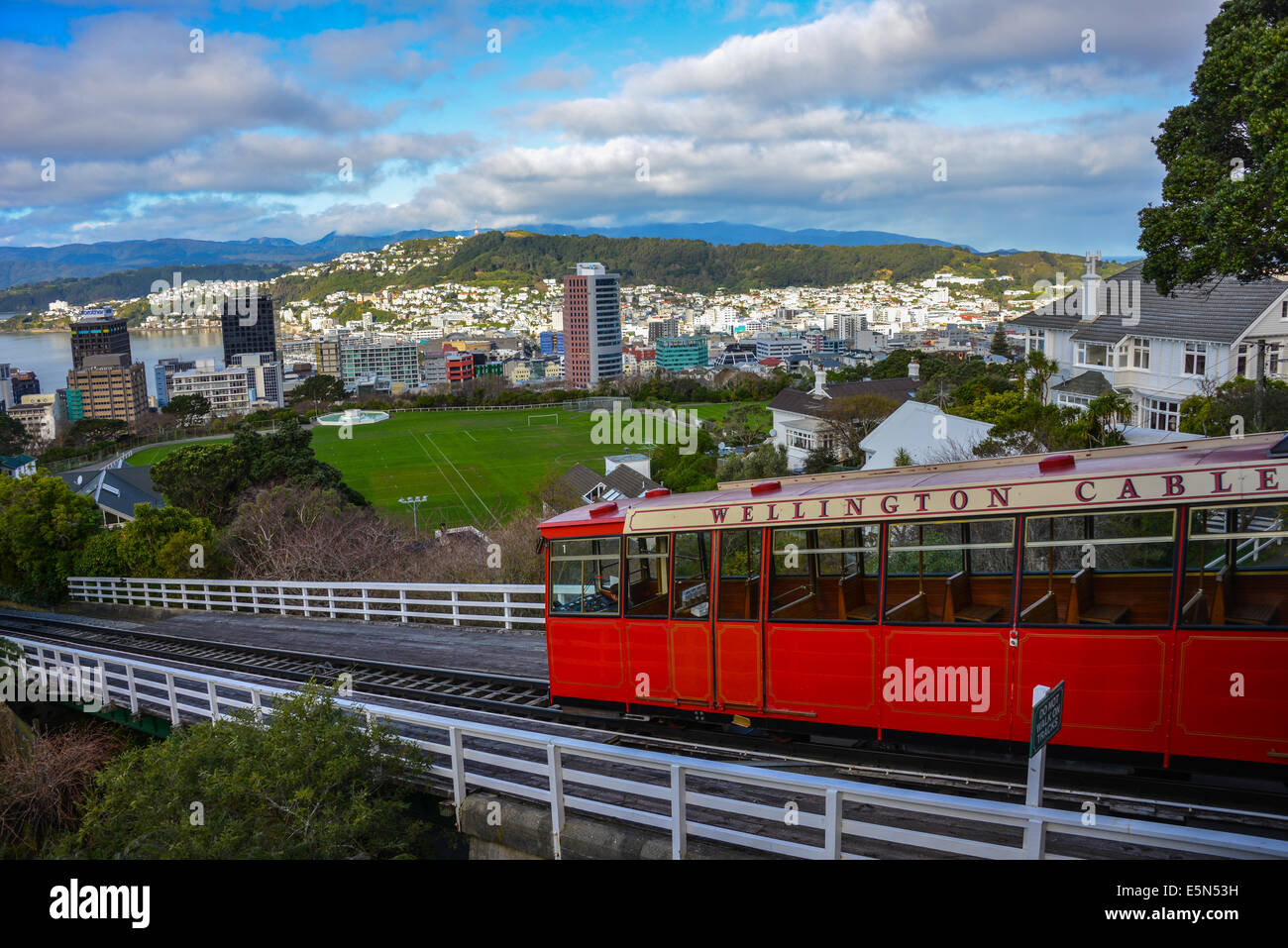 Wellington cable car rail tracks and station lambton quay skyline view